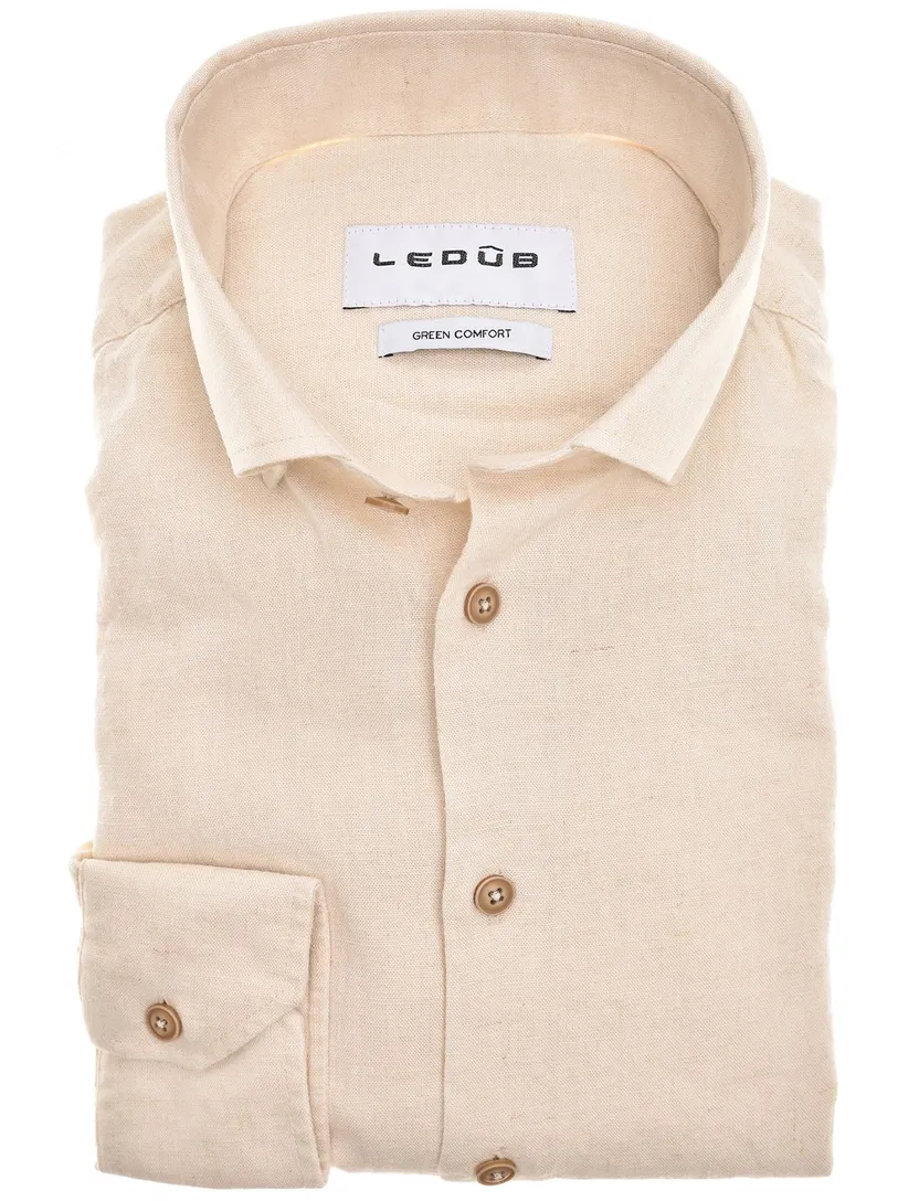 linnen Ledub overhemd mouwlengte 7 beige normale fit