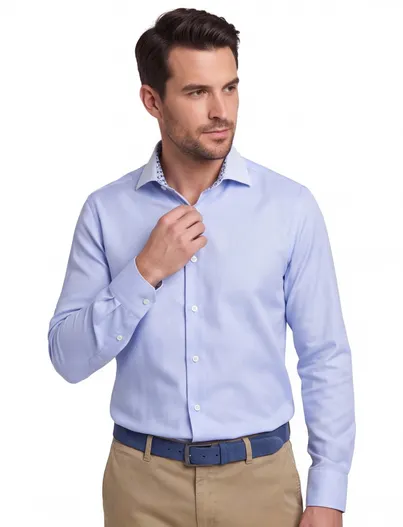 Ledub Ledub overhemd Modern Fit lichtblauw effen normale fit