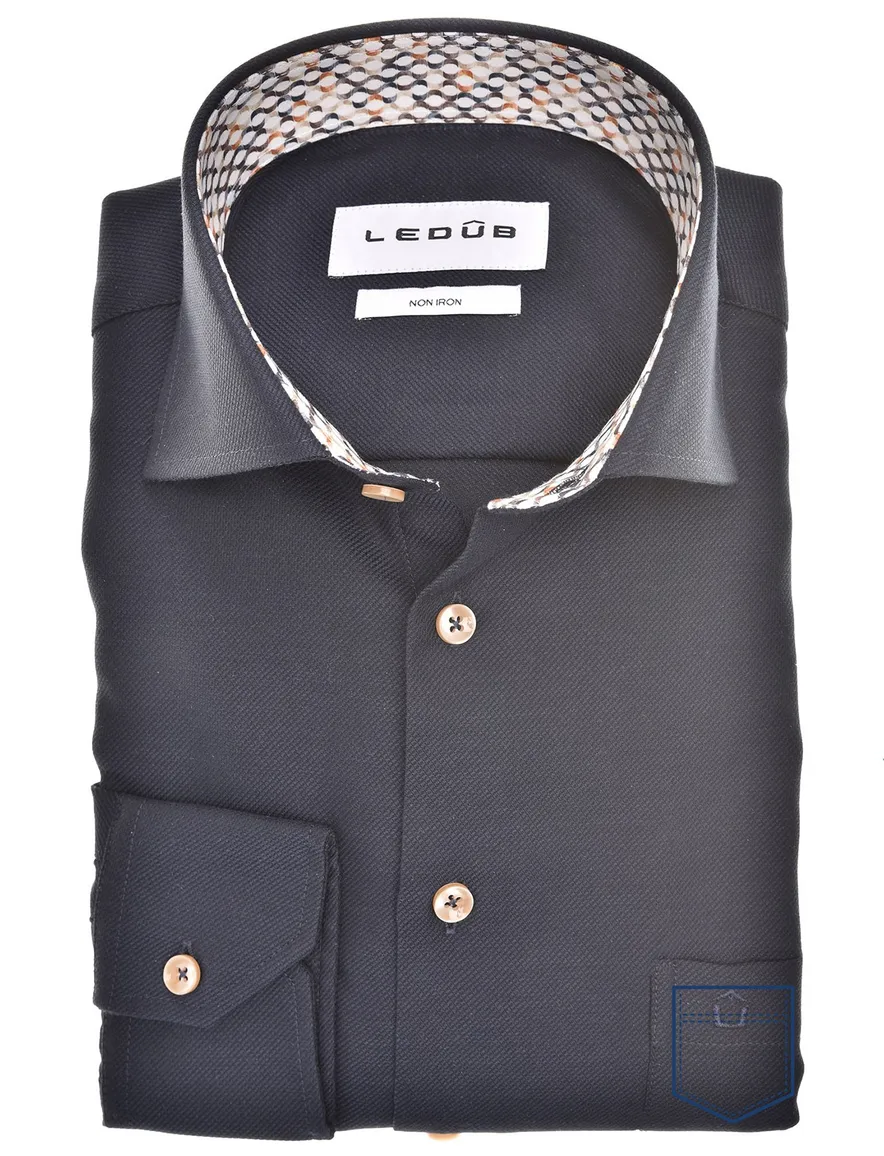 katoenen Ledub overhemd Modern Fit donkerblauw