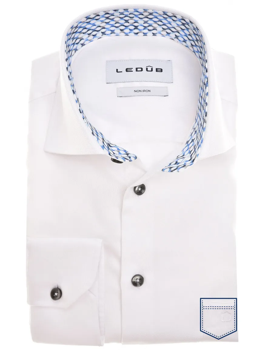 katoenen Ledub overhemd Modern Fit wit effen