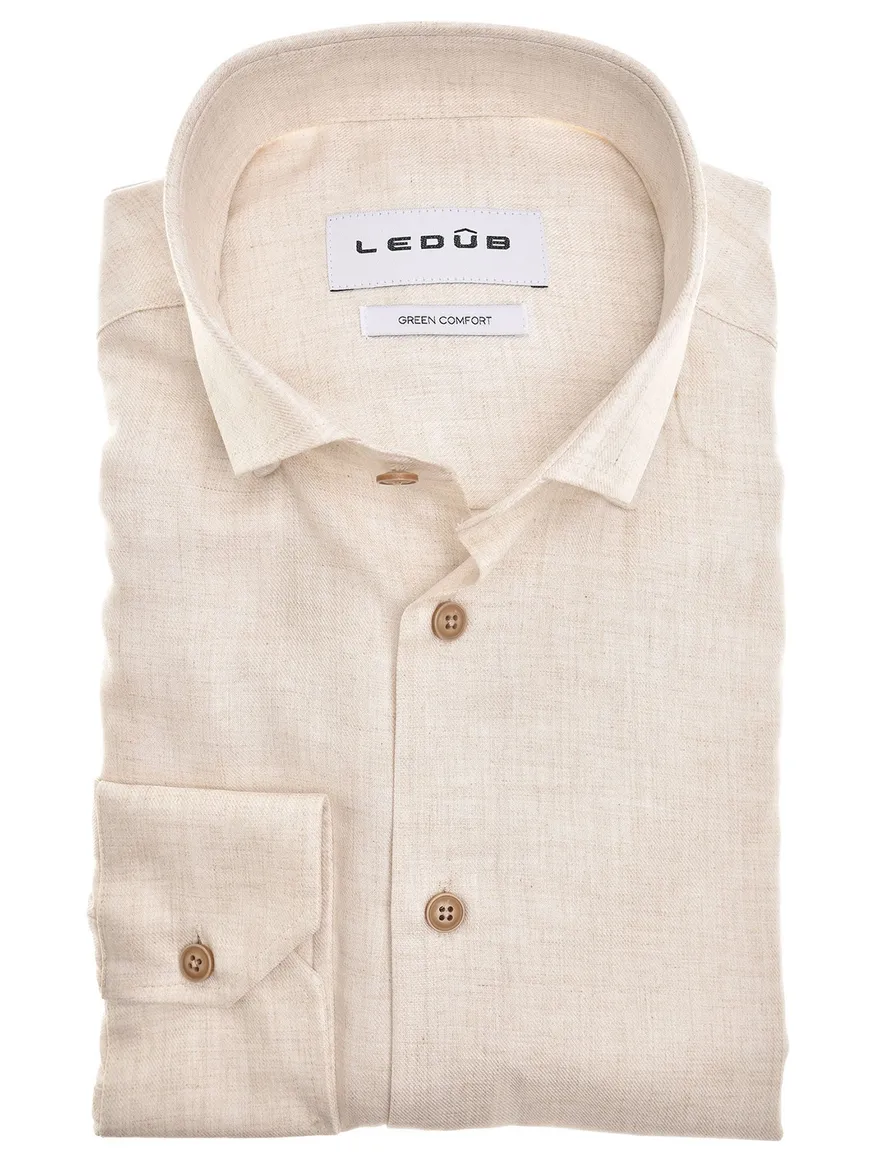 Ledub overhemd beige effen normale fit viscose