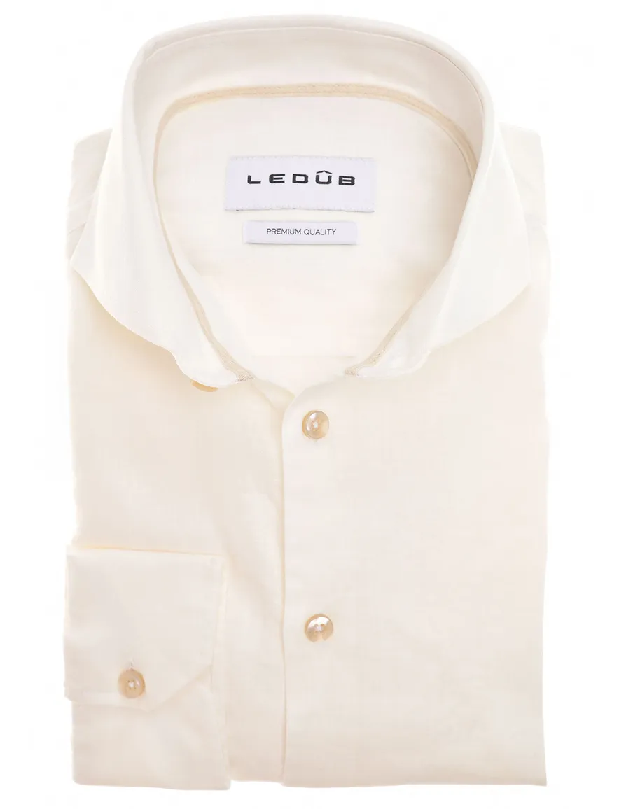 Ledub overhemd effen creme normale fit linnen