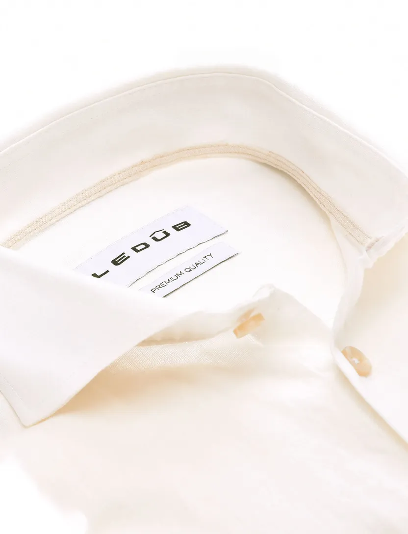 linnen Ledub overhemd effen creme normale fit