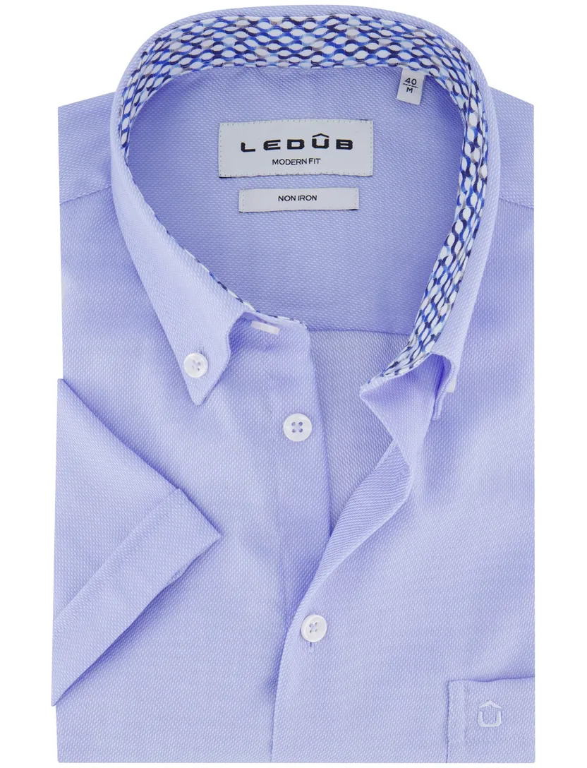 overhemd Ledub Modern Fit korte mouw lichtblauw