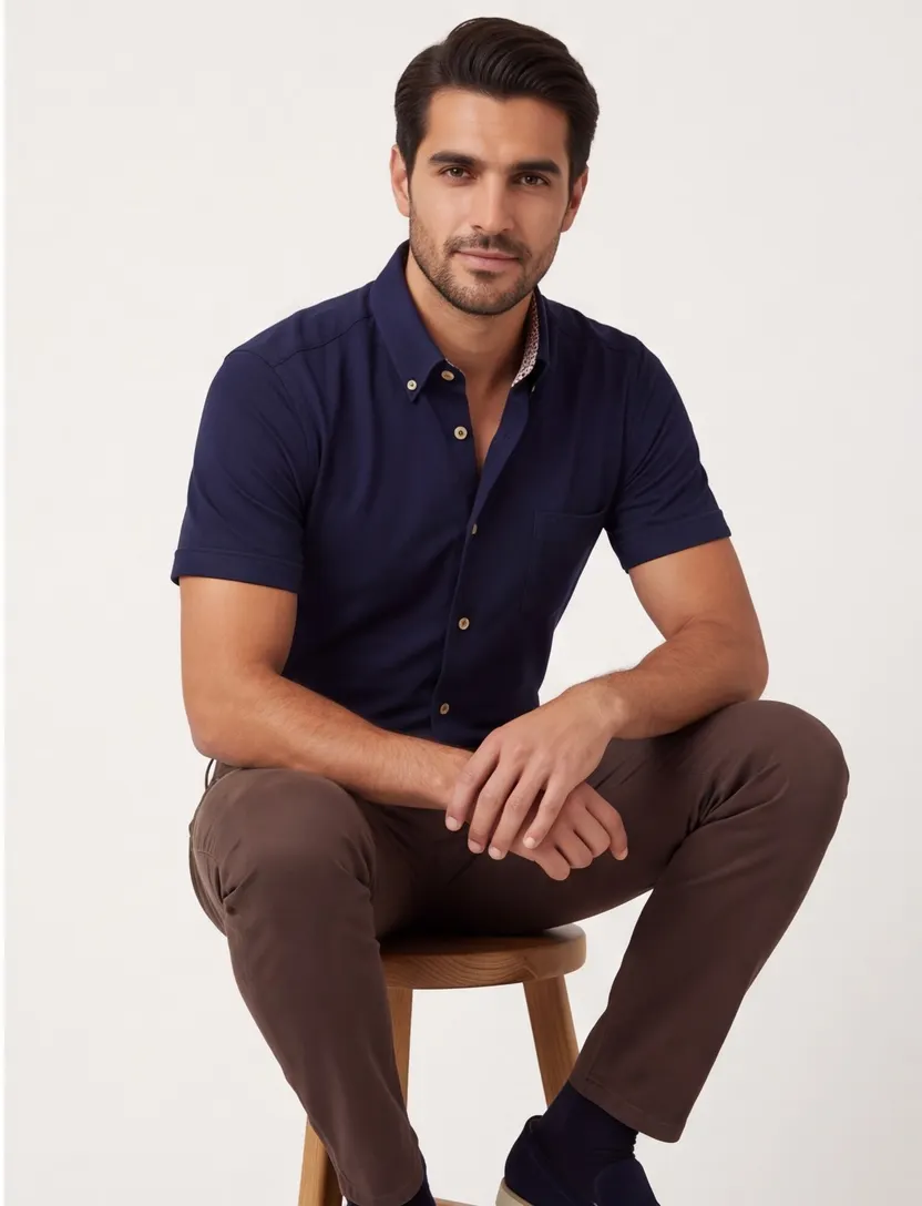 overhemd Ledub Modern Fit donkerblauw katoen