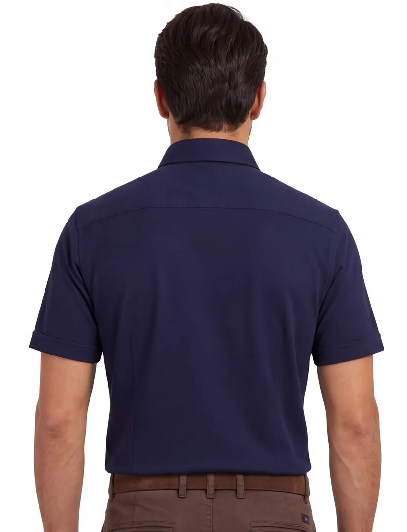 overhemd Ledub Modern Fit donkerblauw katoen
