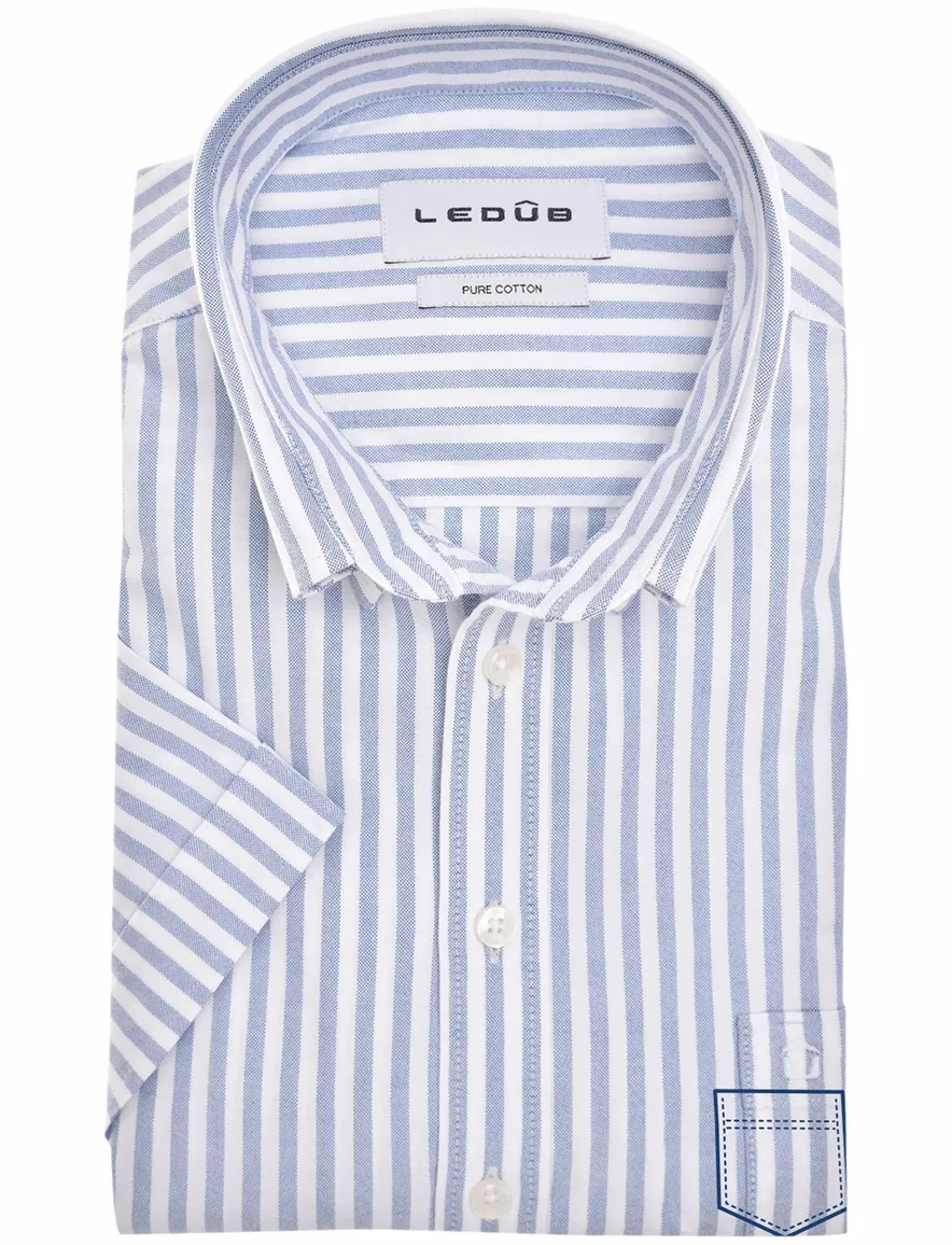 Ledub overhemd blauw gestreept korte mouw normale fit katoen