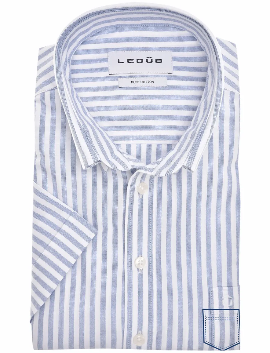 Ledub overhemd blauw gestreept korte mouw normale fit katoen