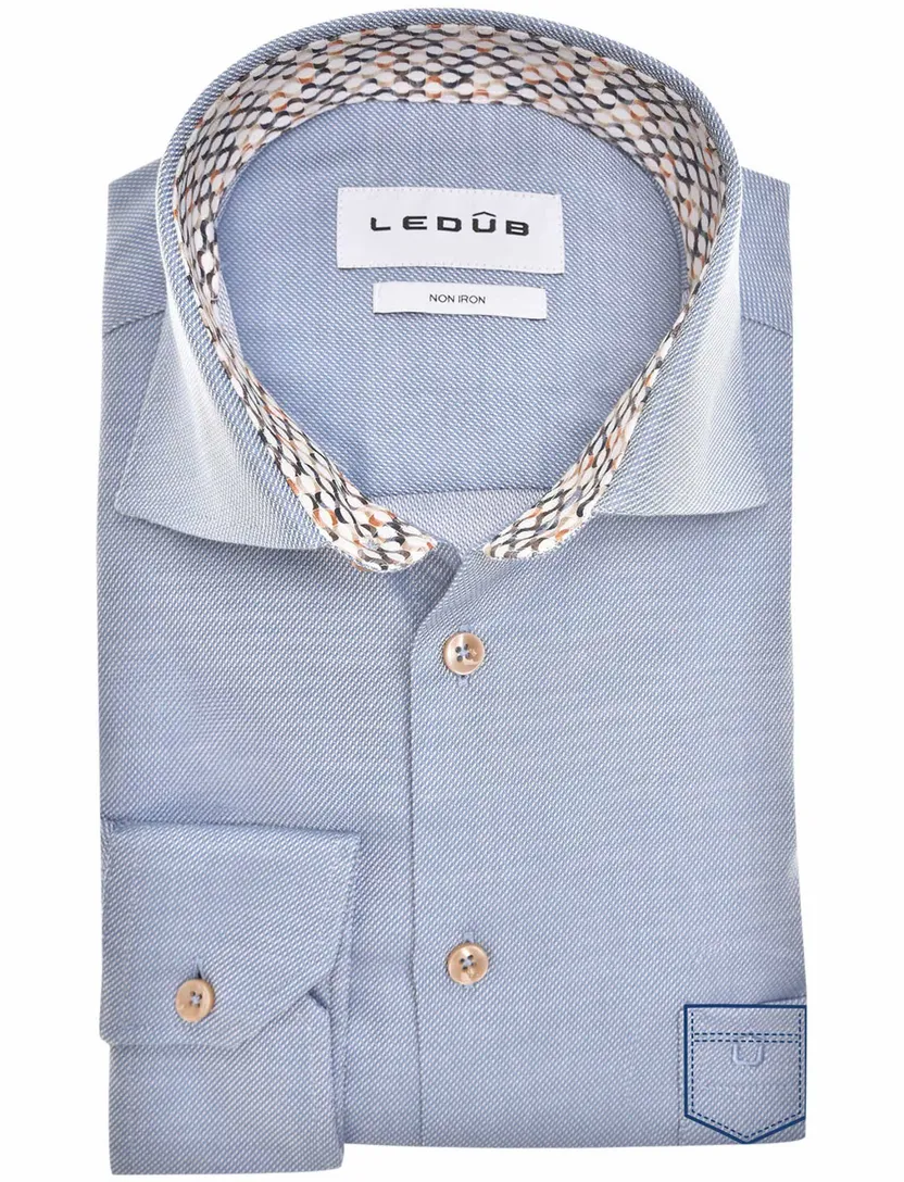 katoenen Ledub overhemd ml7 Modern Fit effen blauw