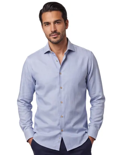 Ledub Ledub overhemd blauw effen normale fit mouwlengte 7