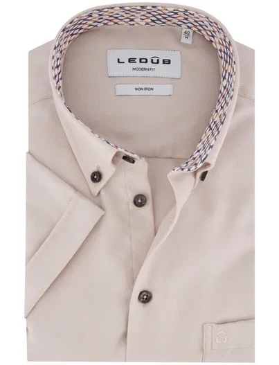 Ledub Ledub overhemd Modern Fit beige strijkvrij