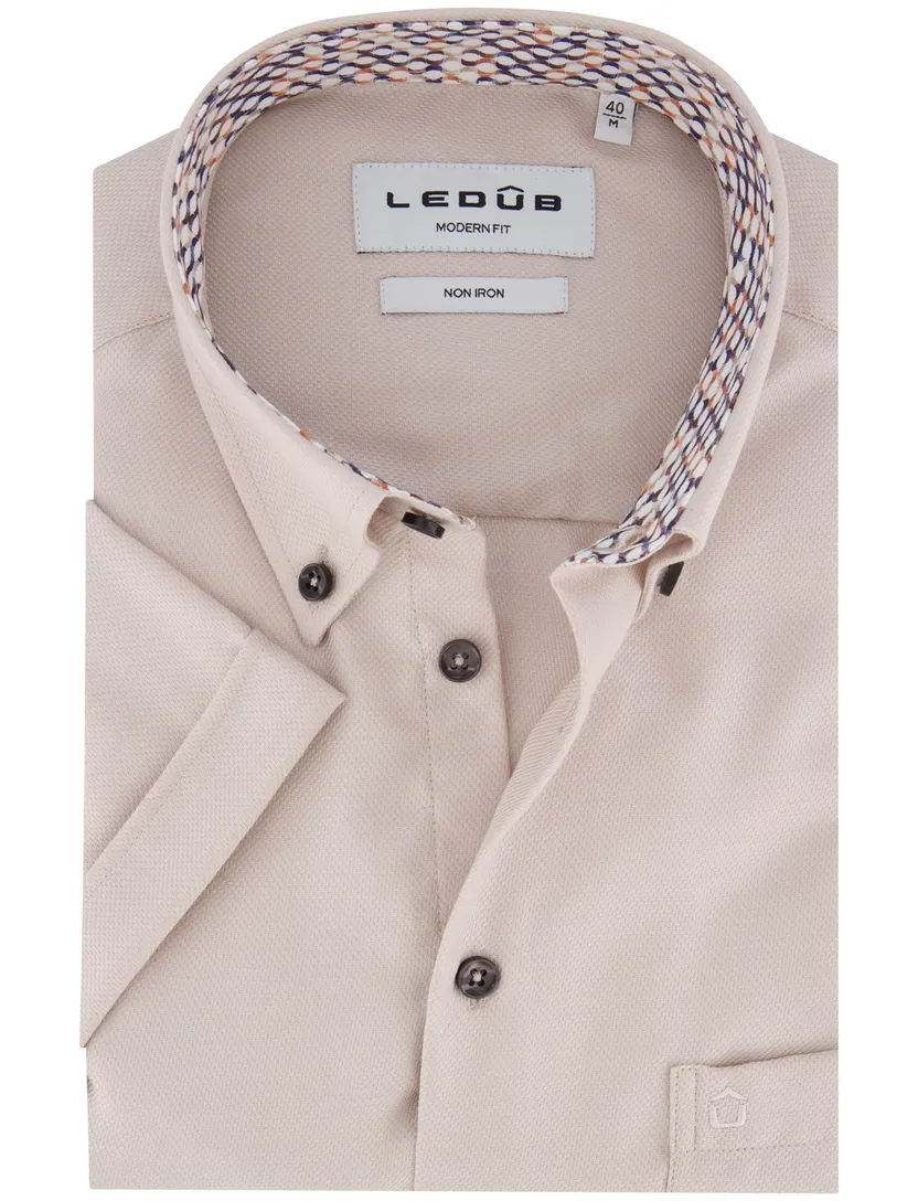 overhemd Ledub Modern Fit beige katoen