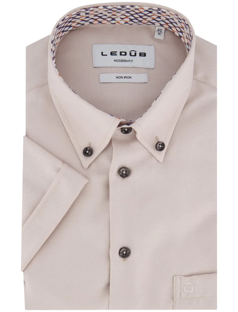 overhemd Ledub Modern Fit beige katoen