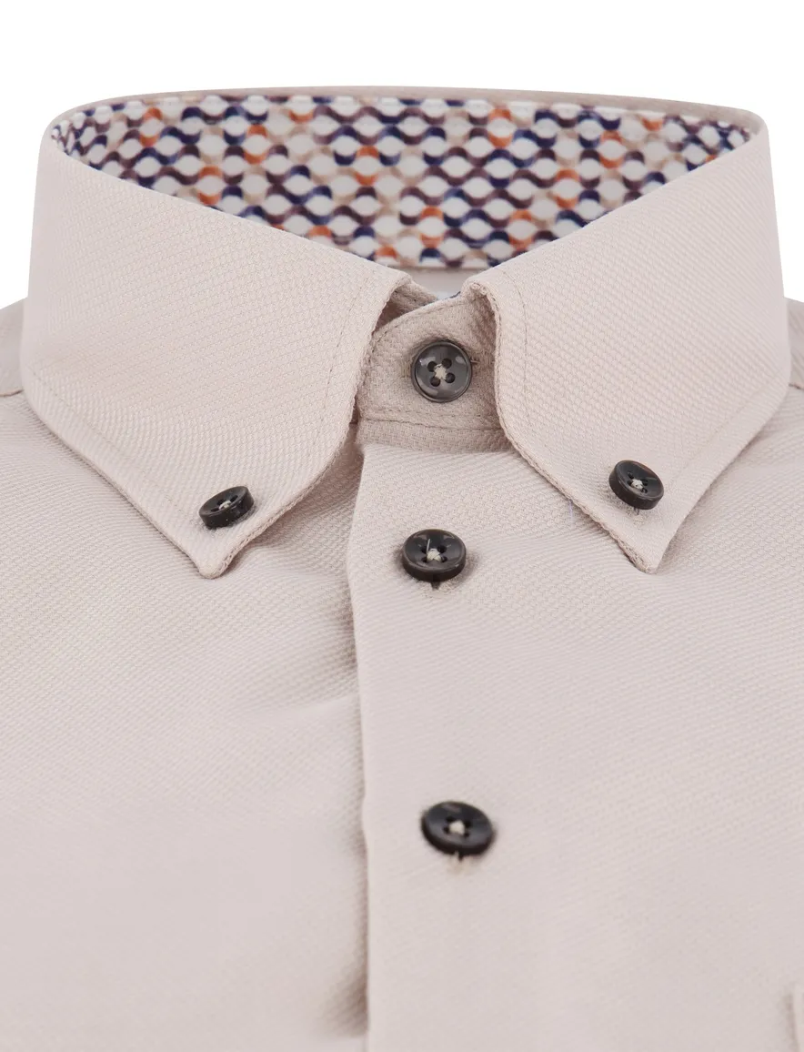 Ledub overhemd beige modern fit