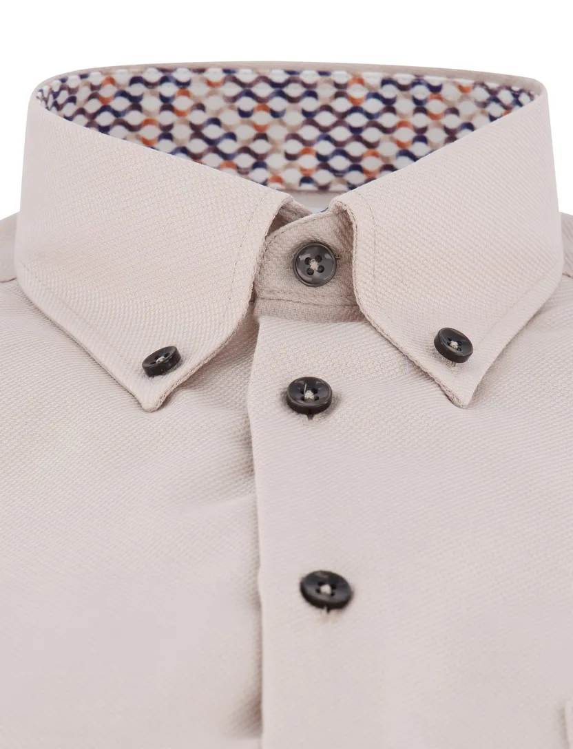 overhemd Ledub Modern Fit beige katoen