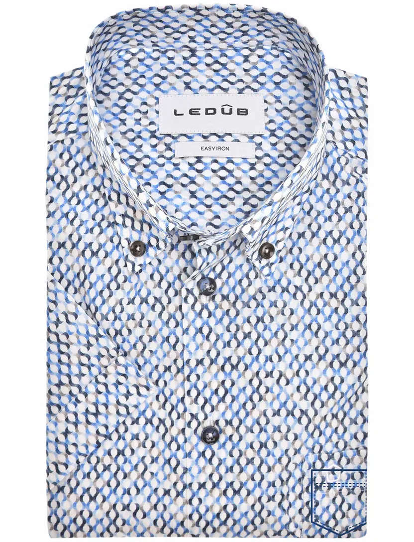 katoenen Ledub overhemd blauw geprint normale fit