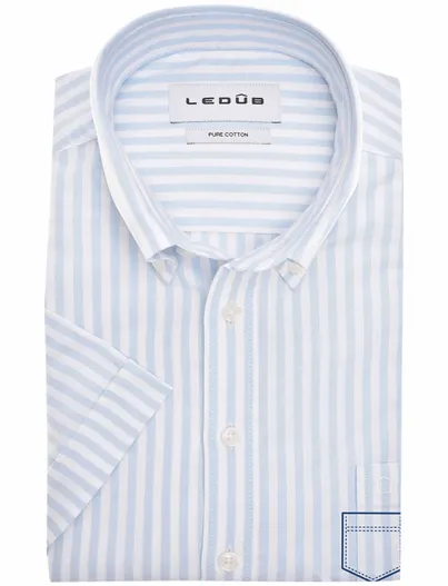 Ledub Ledub Modern Fit New overhemd korte mouw lichtblauw