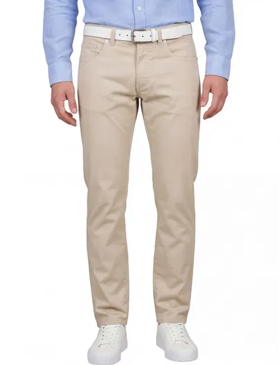 Pierre Cardin Pierre Cardin pantalon 5-p beige effen Lyon Tapered