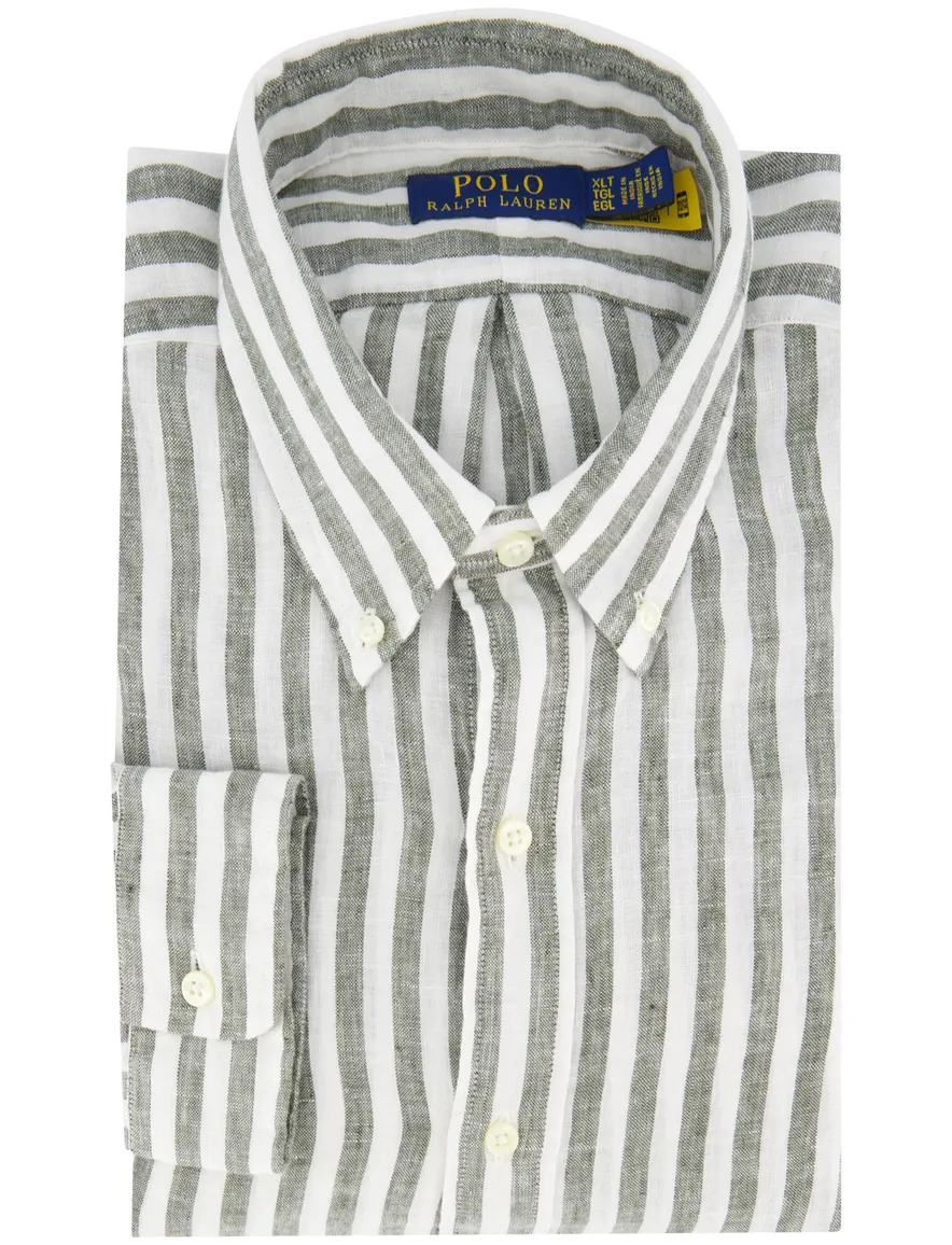 Polo Ralph Lauren overhemd groen wit gestreept linnen