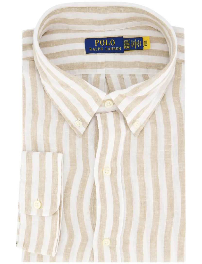 overhemd Polo Ralph Lauren beige wit gestreept linnen
