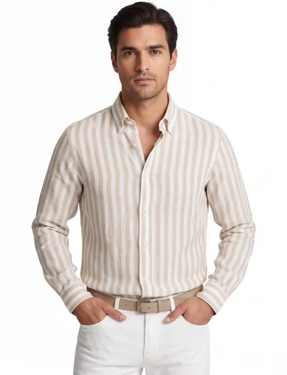 Polo Ralph Lauren Polo Ralph Lauren overhemd beige wit gestreept linnen