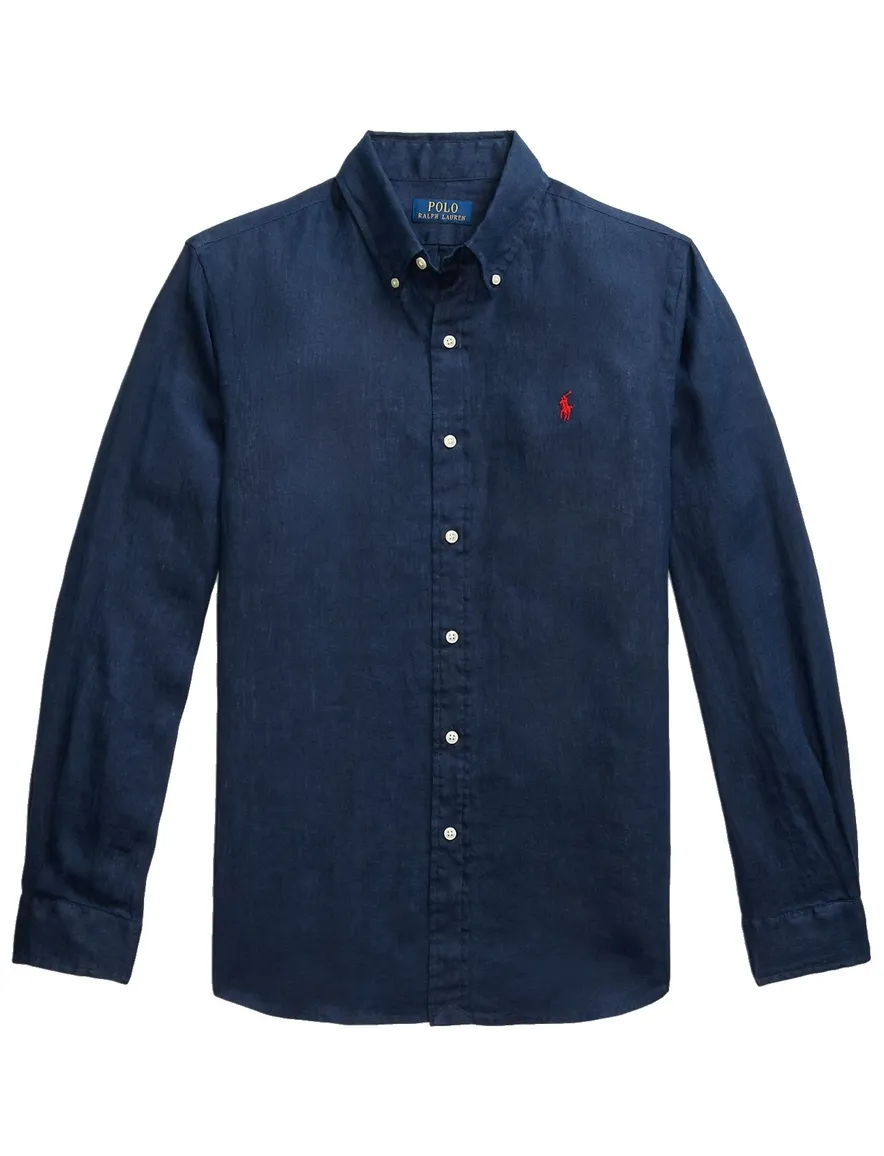 Polo Ralph Lauren Big & Tall overhemd donkerblauw linnen