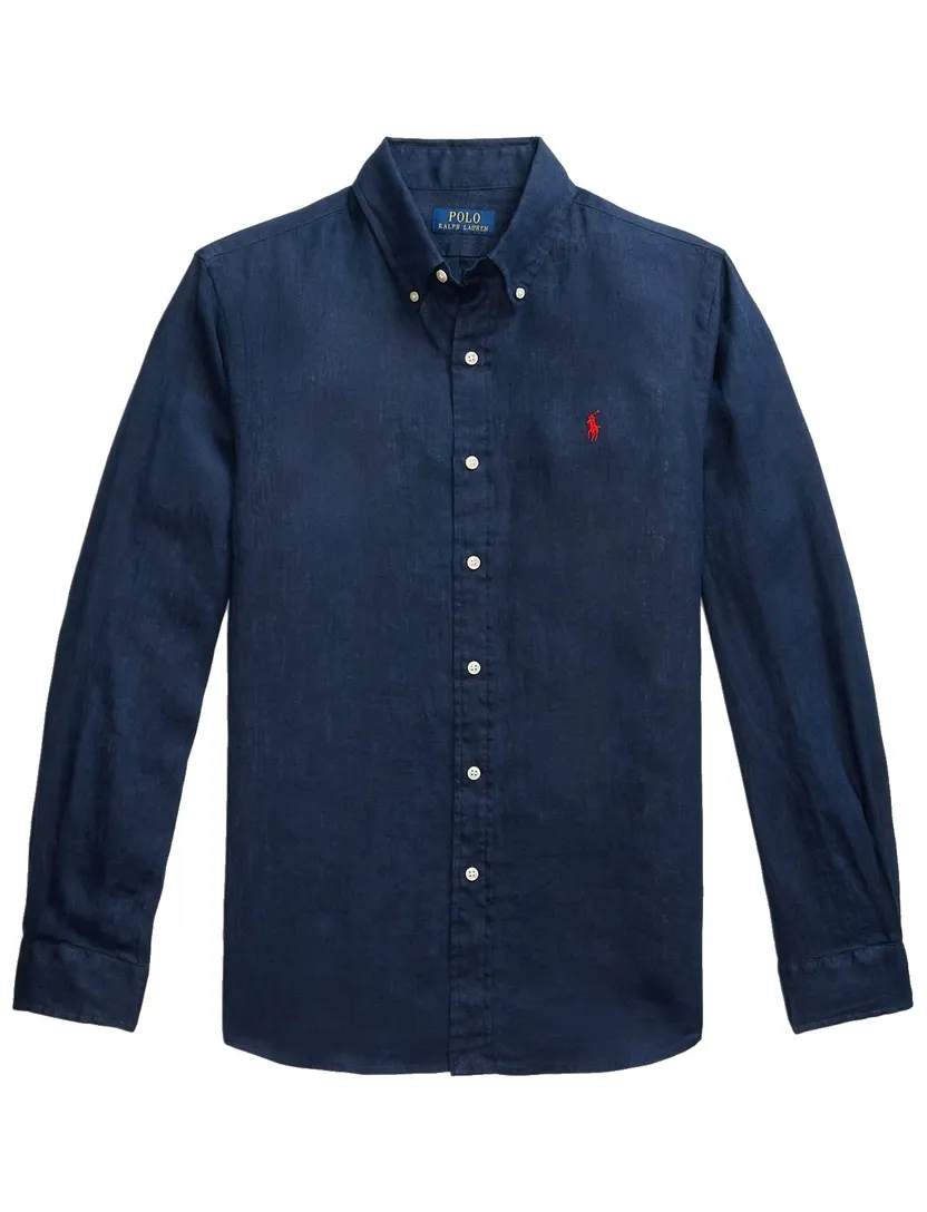 Polo Ralph Lauren overhemd Big & Tall donkerblauw linnen
