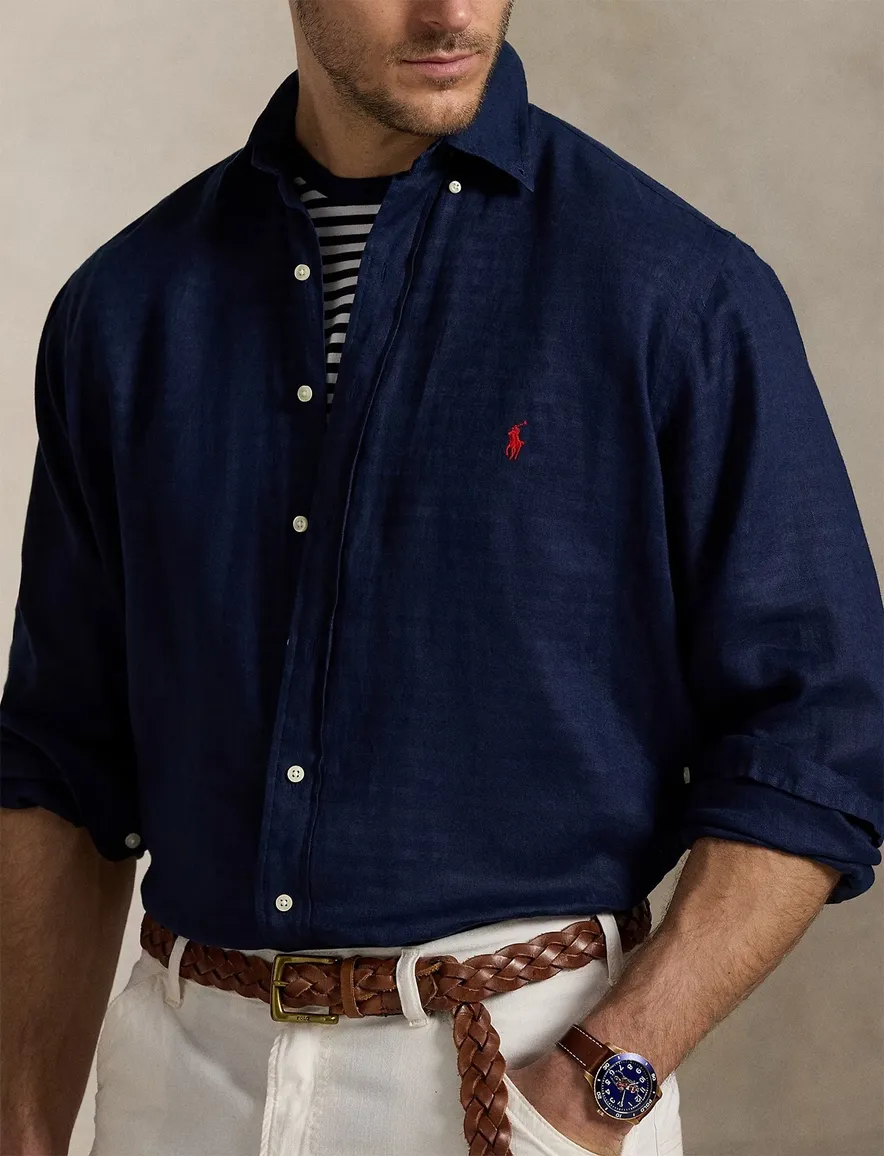 Polo Ralph Lauren Big & Tall overhemd donkerblauw linnen