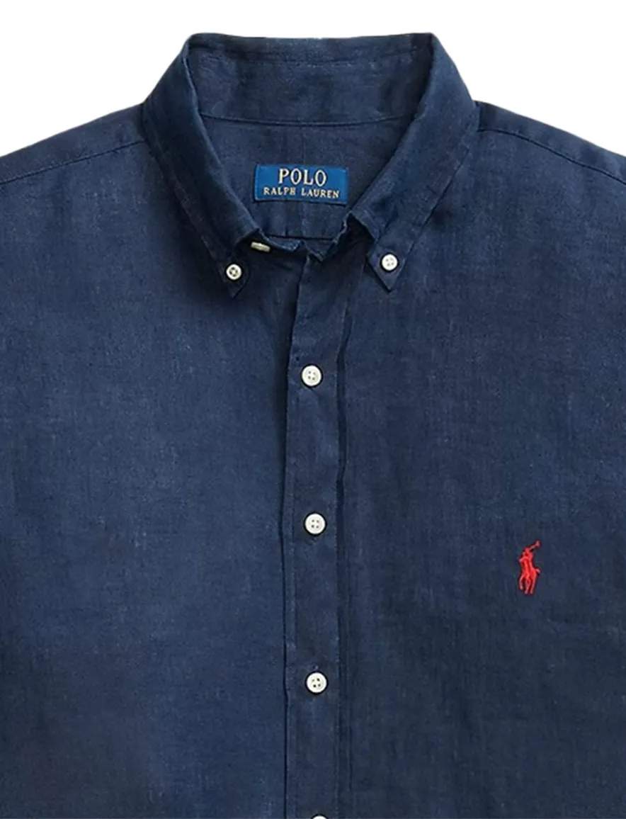 Polo Ralph Lauren Big & Tall overhemd donkerblauw linnen
