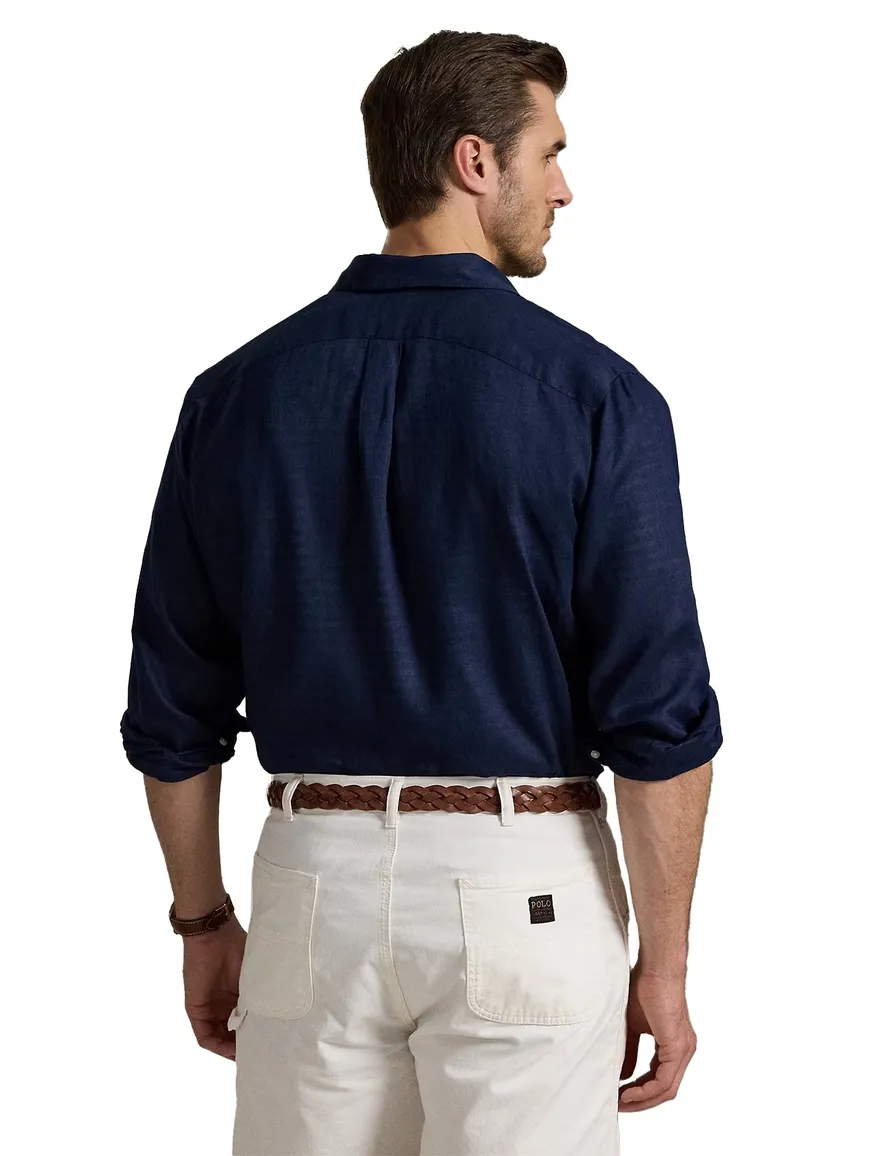 Polo Ralph Lauren Big & Tall overhemd donkerblauw linnen