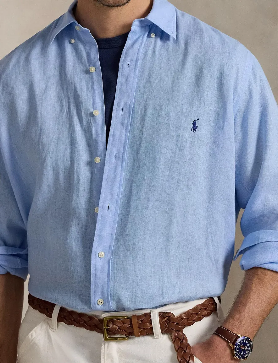 Polo Ralph Lauren overhemd Big & Tall blauw linnen