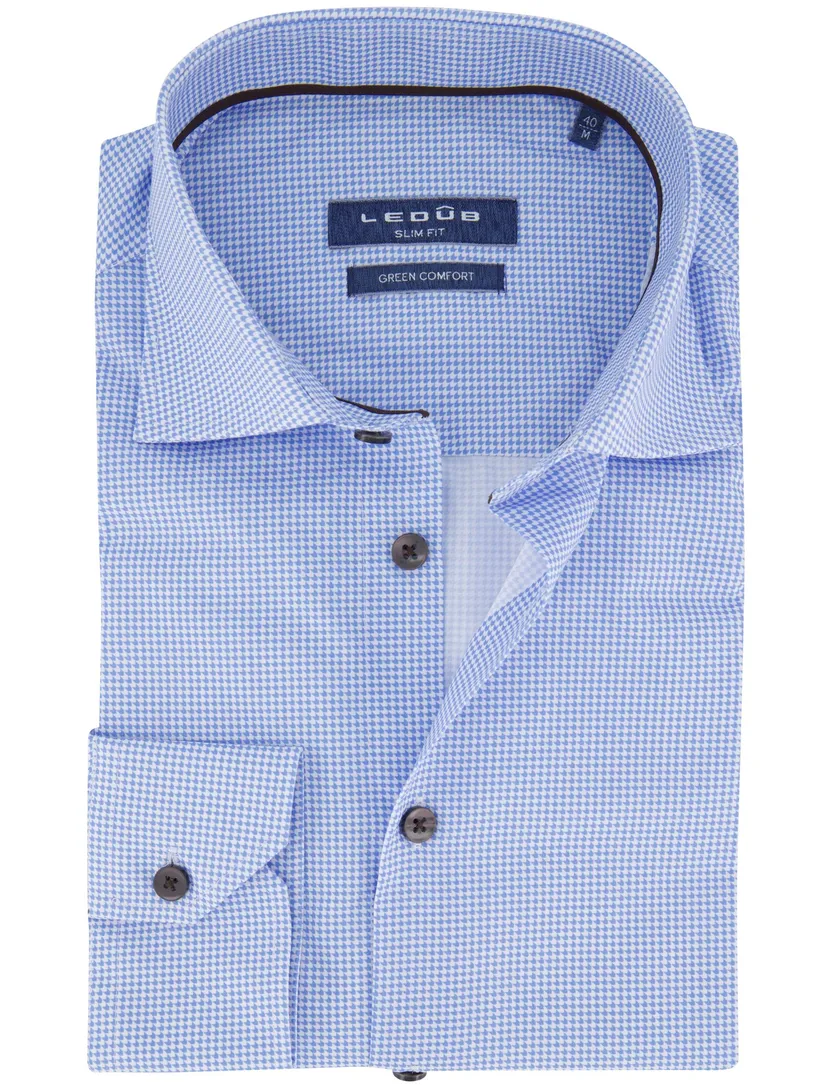 Ledub Green Comfort overhemd blauw geprint lange mouw
