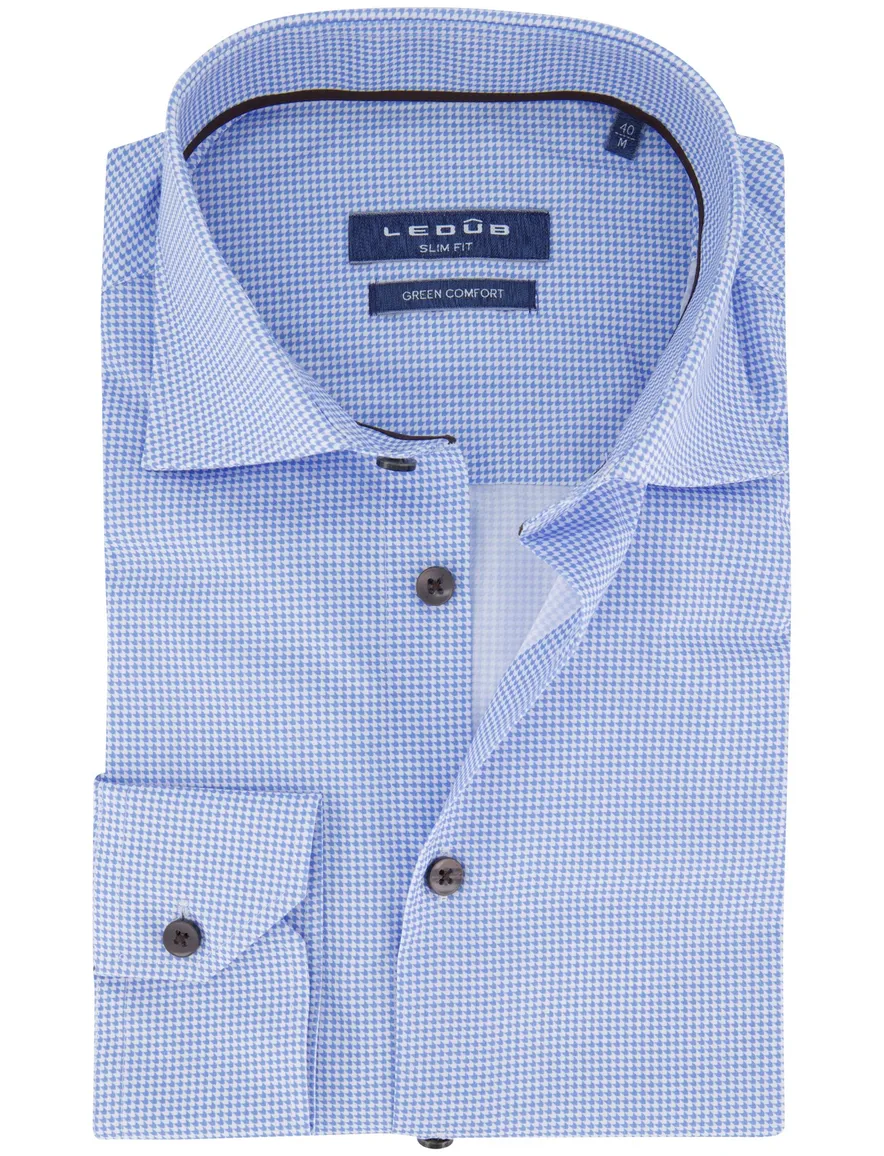 Ledub Green Comfort overhemd blauw geprint Slim Fit