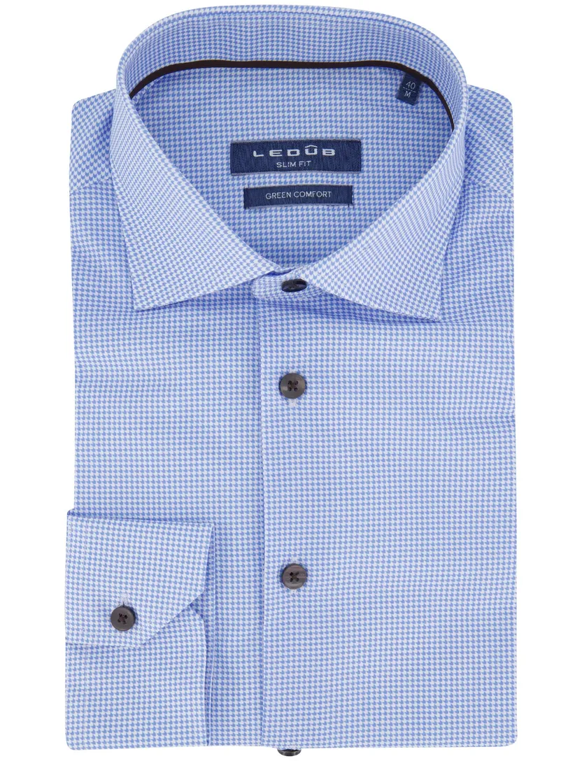 Ledub Green Comfort overhemd blauw geprint lange mouw