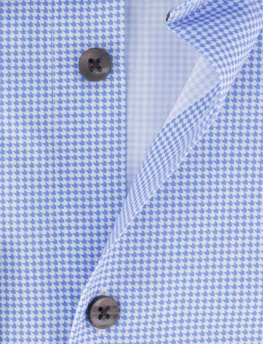 Ledub Green Comfort overhemd blauw geprint Slim Fit