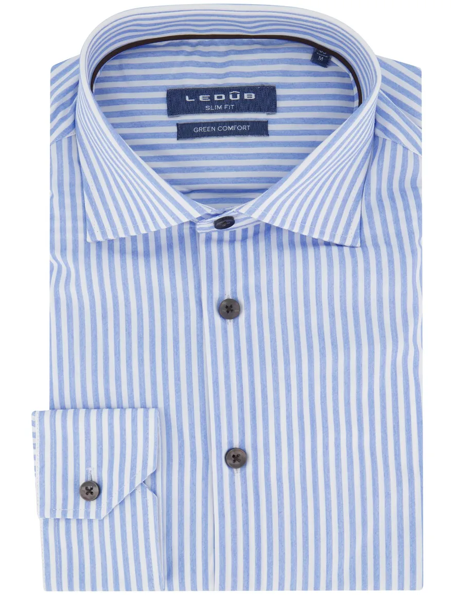 Ledub slim fit lichtblauw gestreept lange mouw
