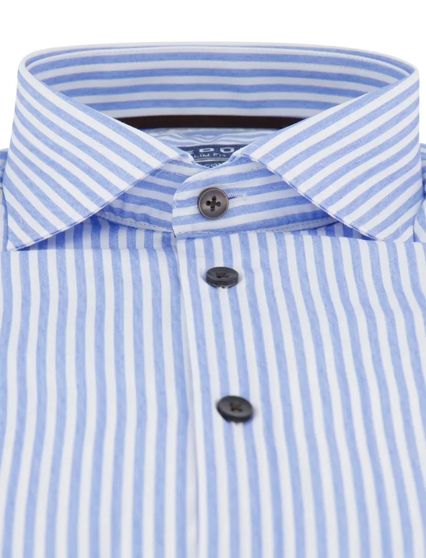 Ledub slim fit lichtblauw gestreept donkere knoop