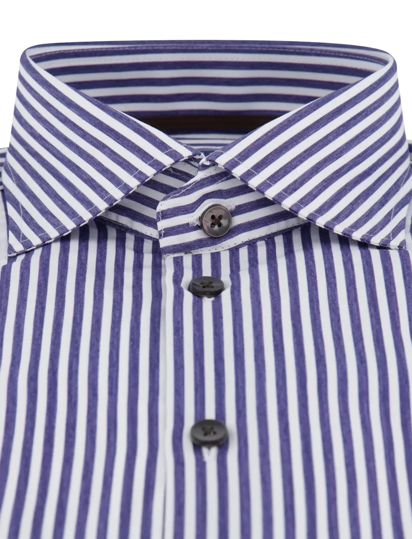 Ledub overhemd donkerblauw gestreept lange mouw