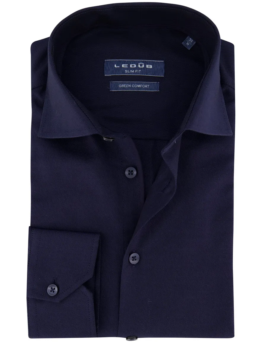 Ledub Green Comfort overhemd donkerblauw Slim Fit
