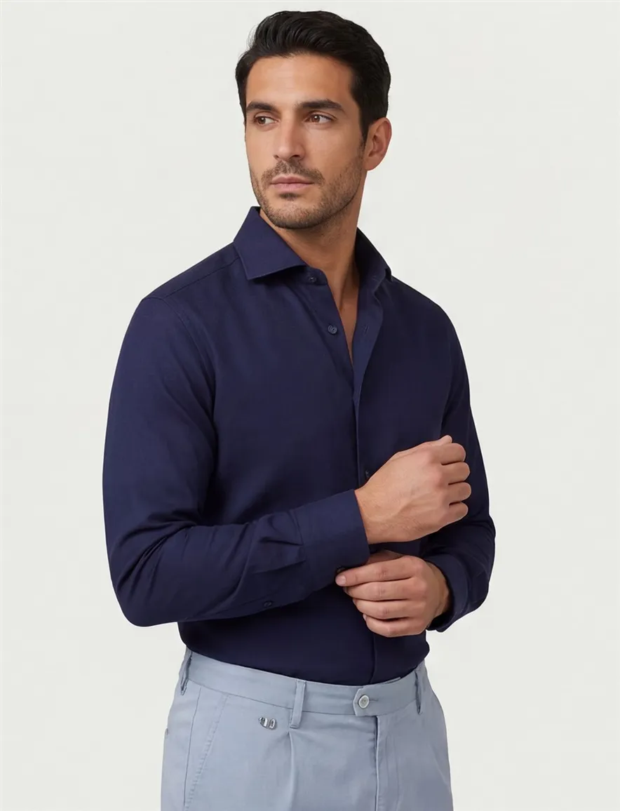 Ledub Green Comfort overhemd donkerblauw Slim Fit