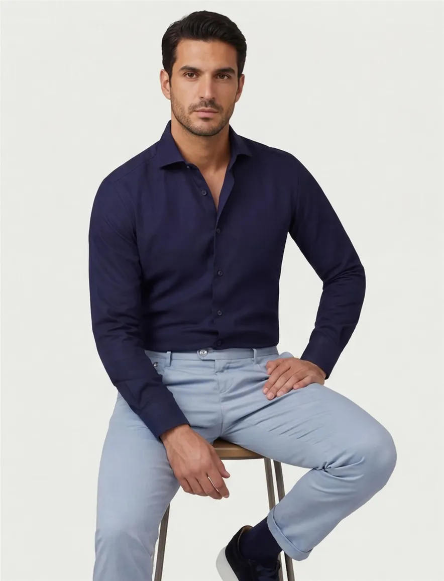 Ledub Green Comfort overhemd donkerblauw Slim Fit