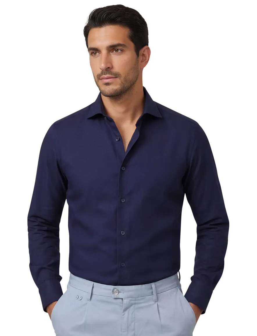 Ledub Green Comfort overhemd donkerblauw Slim Fit