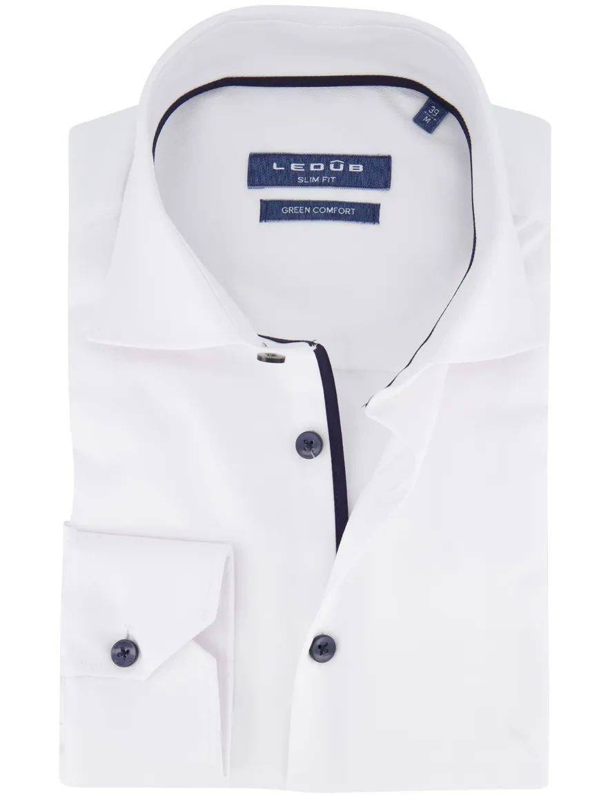 Ledub Green Comfort overhemd effen wit Slim Fit