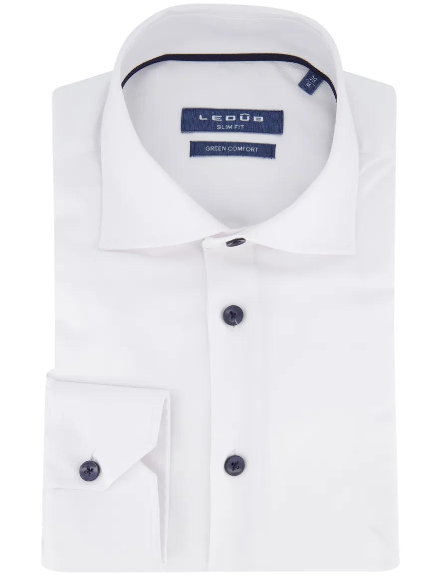 Ledub Green Comfort overhemd effen wit Slim Fit