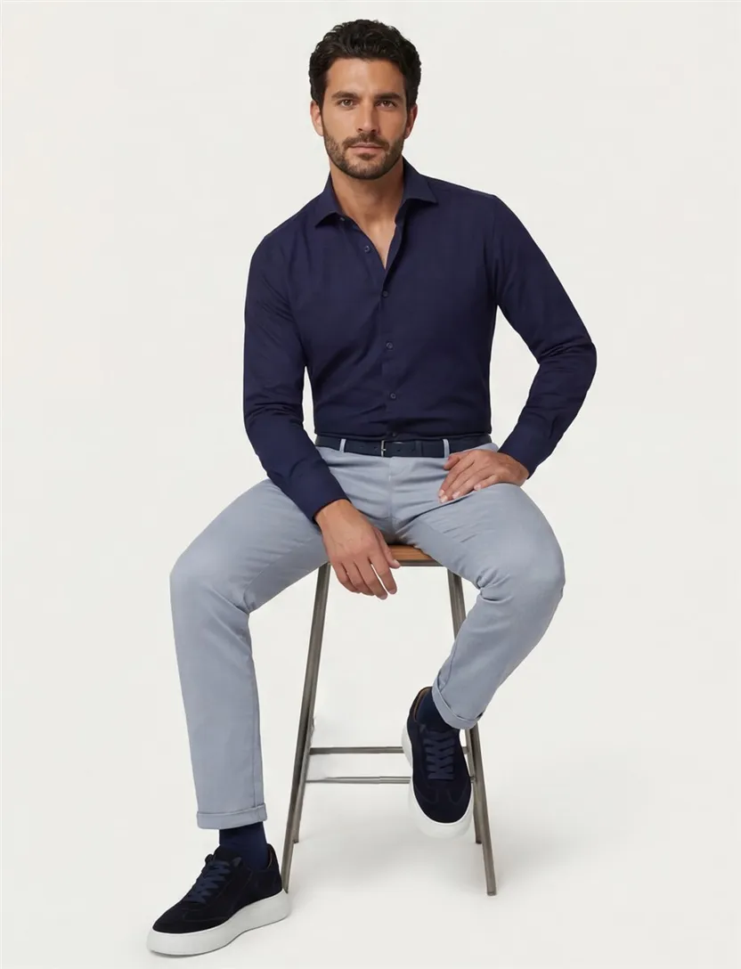 Ledub overhemd modern fit donkerblauw