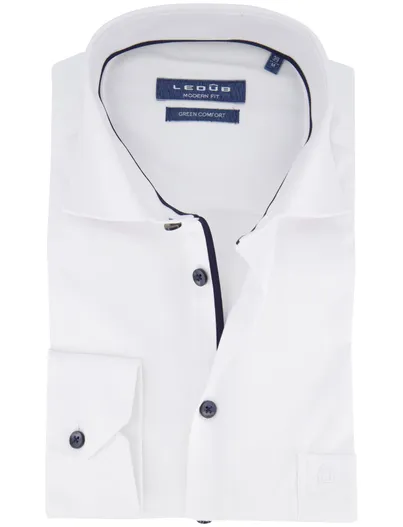 Ledub Ledub overhemd modern fit wit green comfort