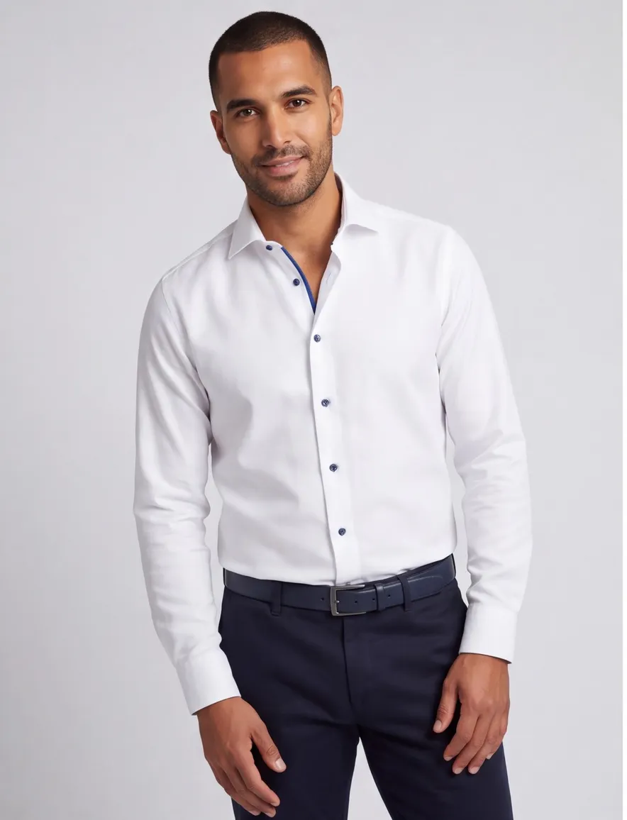 Ledub overhemd modern fit wit green comfort