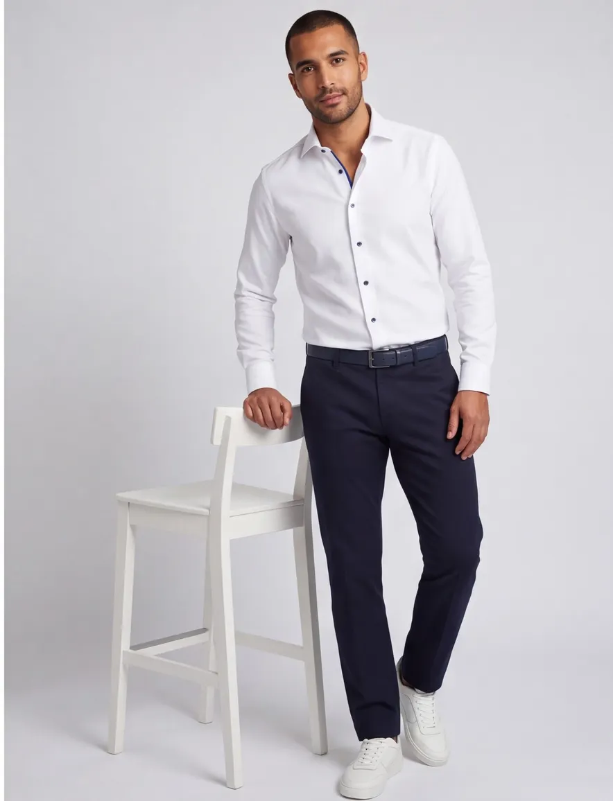 Ledub overhemd modern fit wit green comfort