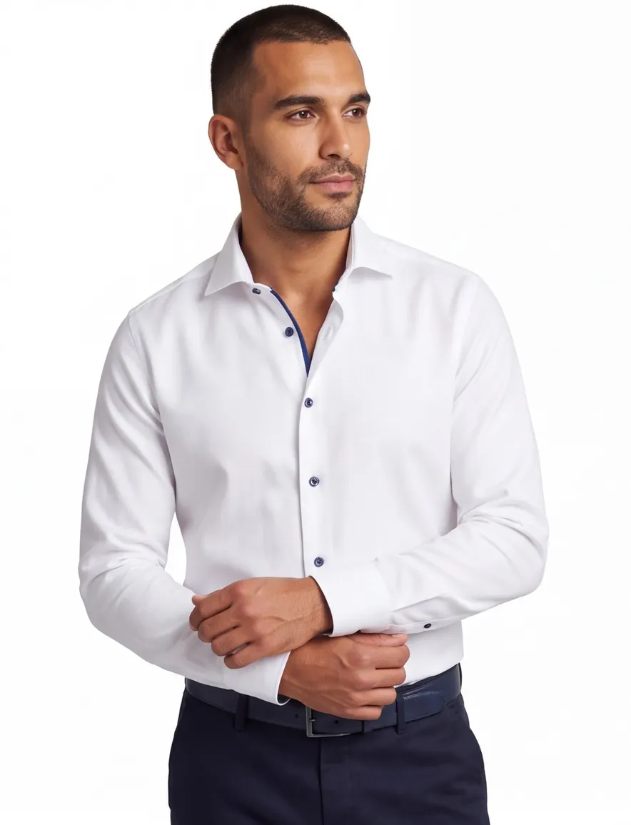Ledub overhemd modern fit wit green comfort