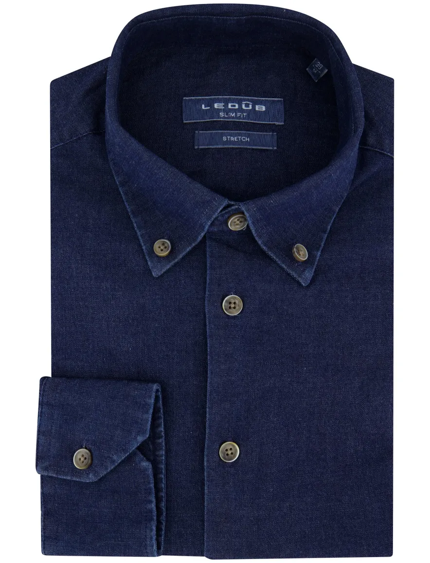 Ledub overhemd donkerblauw stretch